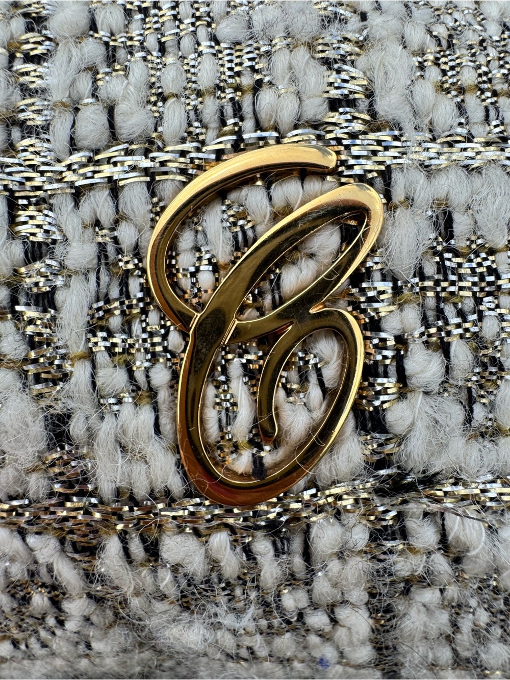 Chloé with COA Tweed Frame Clutch Chain Shoulder Bag Cream Gold Made in Italy - Picture 16 of 17